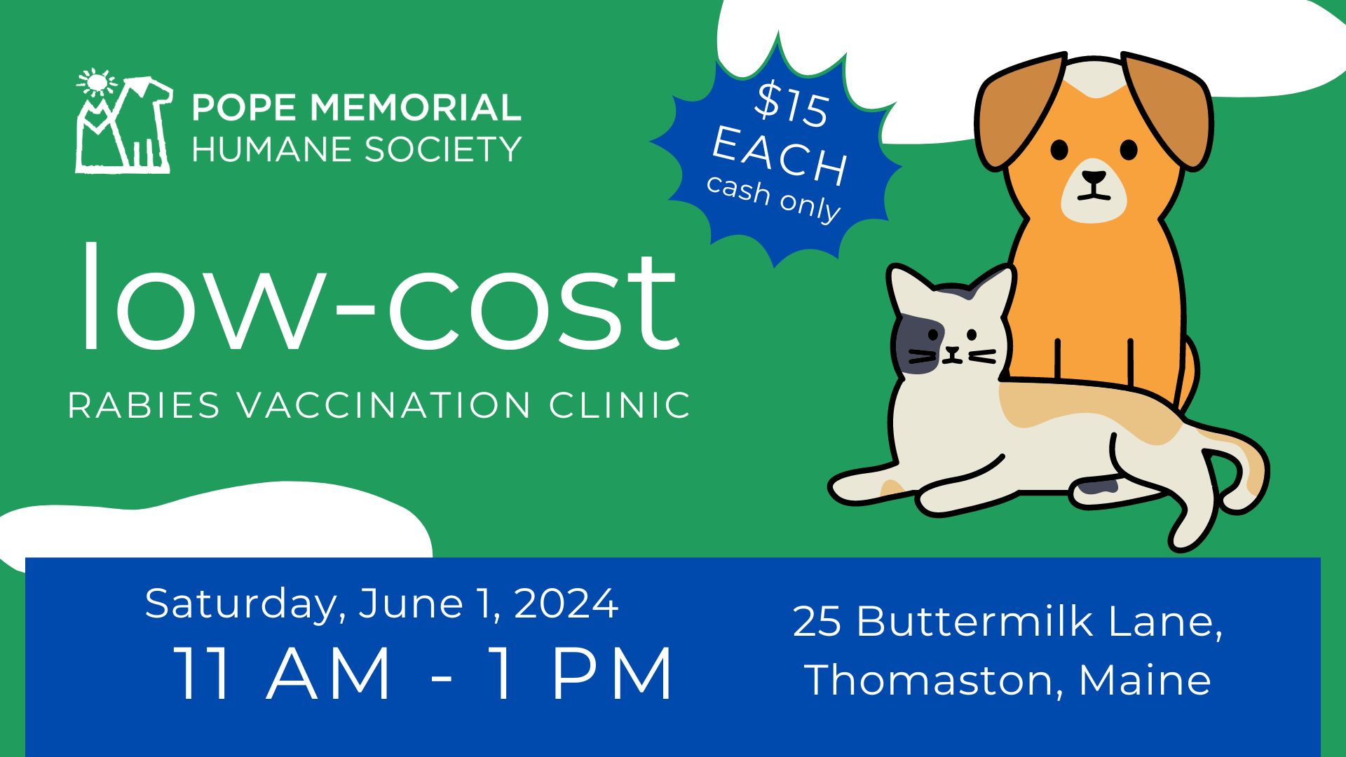 Pope Memorial Humane Society Hosts Low-Cost Rabies Vaccination Clinic!